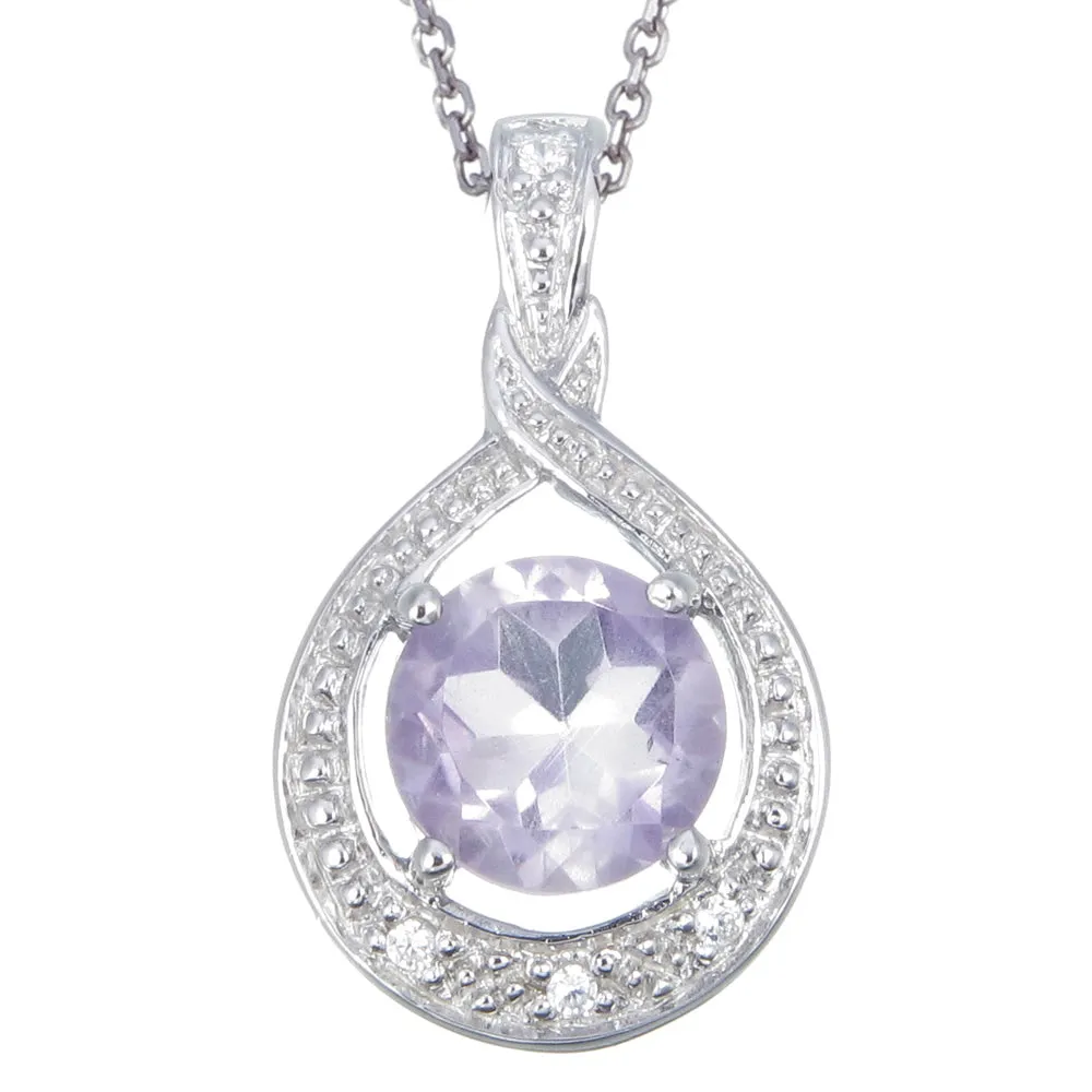1.25 cttw Pendant Necklace, Purple Amethyst Pendant Necklace for Women in .925 Sterling Silver with Rhodium, 18 Inch Chain, Prong Setting