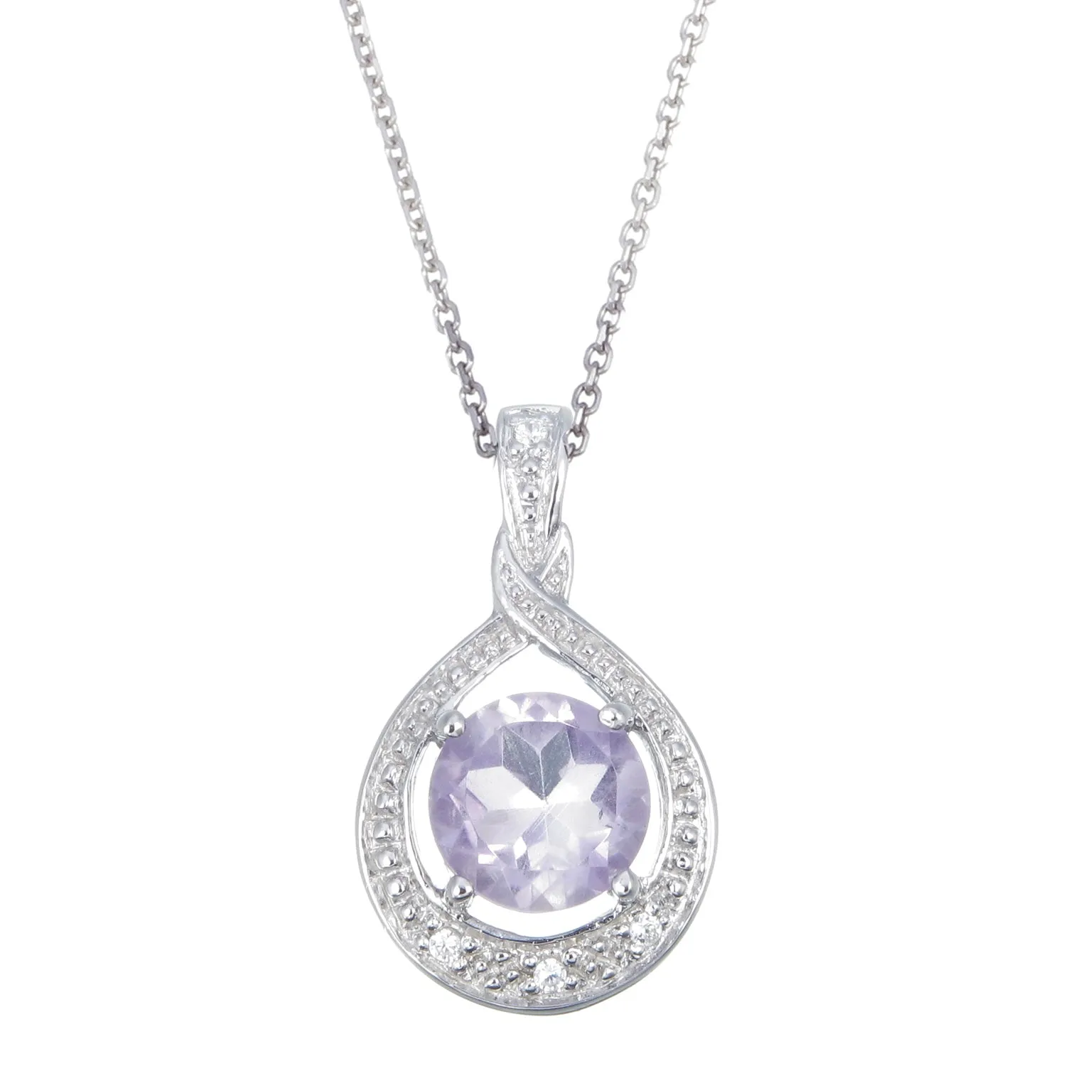 1.25 cttw Pendant Necklace, Purple Amethyst Pendant Necklace for Women in .925 Sterling Silver with Rhodium, 18 Inch Chain, Prong Setting