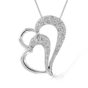 1/3 cttw Diamond Double Heart Pendant Necklace in 14K White Gold