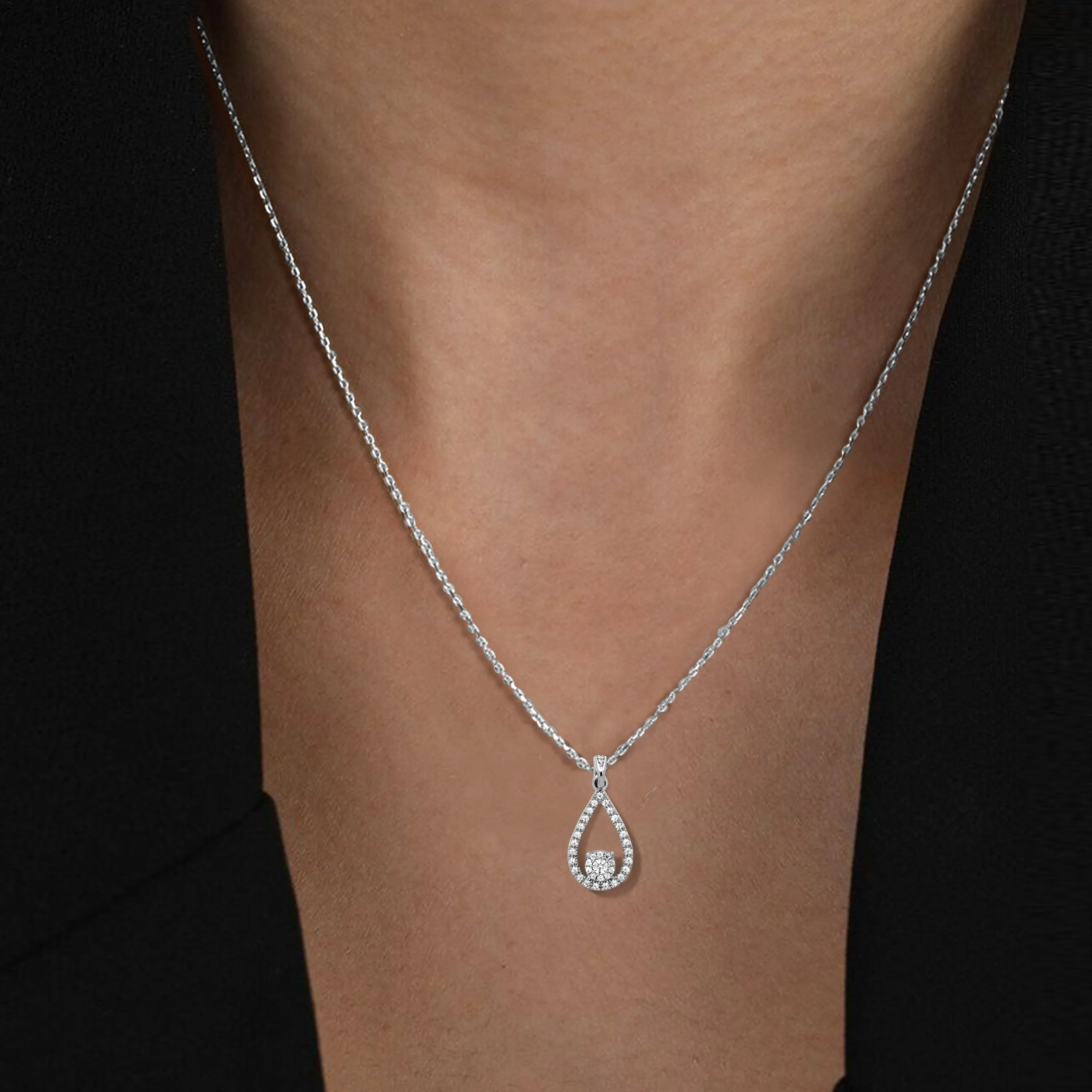 1/3 cttw Lab Grown Diamond Teardrop Pendant Necklaces in Silver