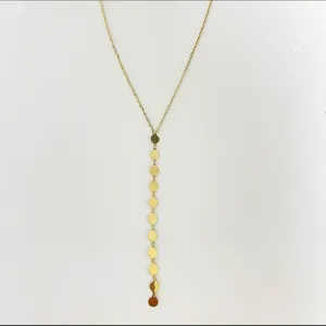 1393 - Solid Gold Y Necklace with Disc Drop