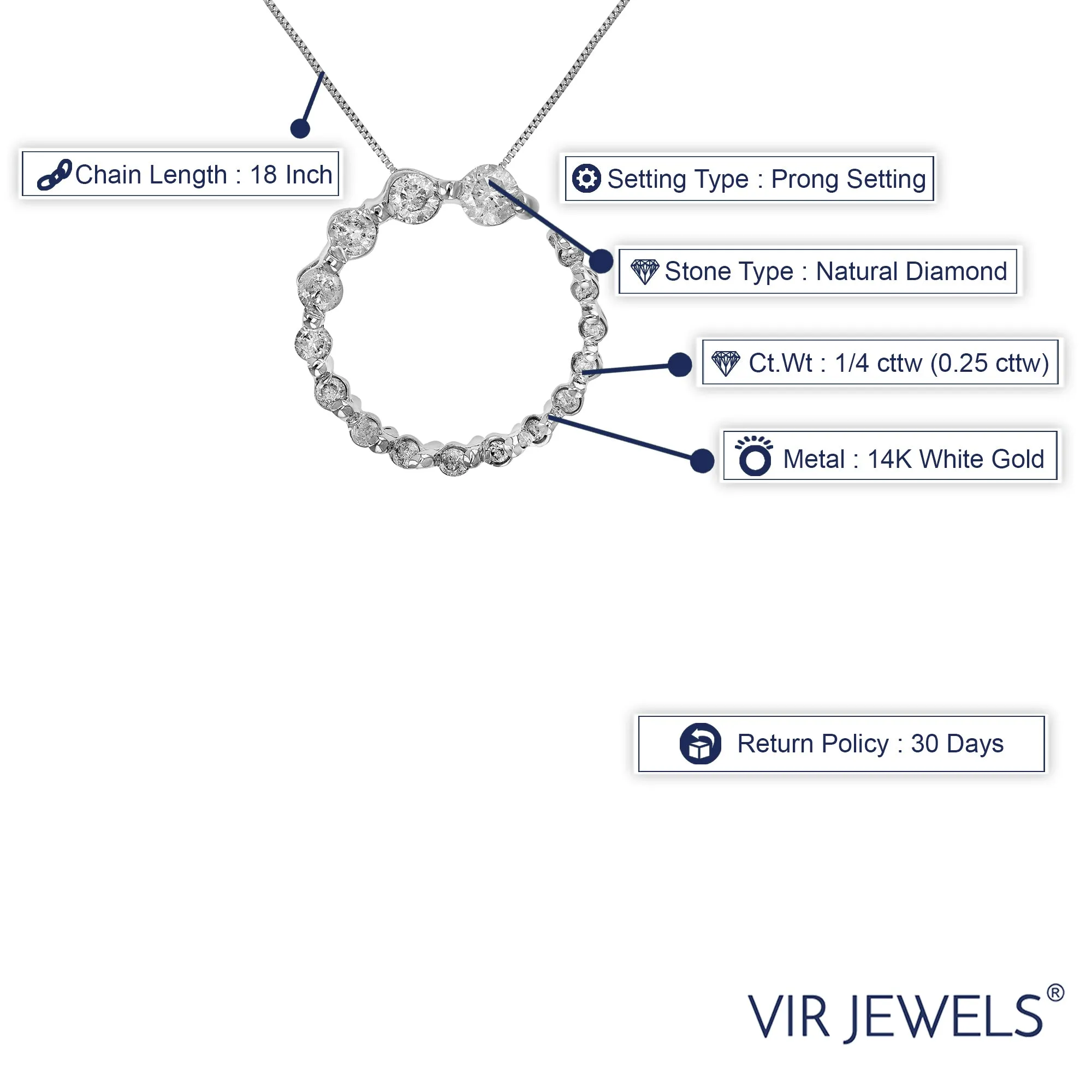 1/4 cttw Diamond Graduated Circle Pendant Necklace in 14K White Gold