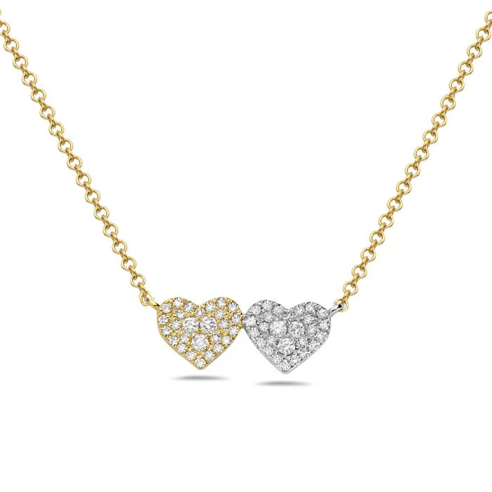 14K Gold Diamond Pave Double Heart Necklace