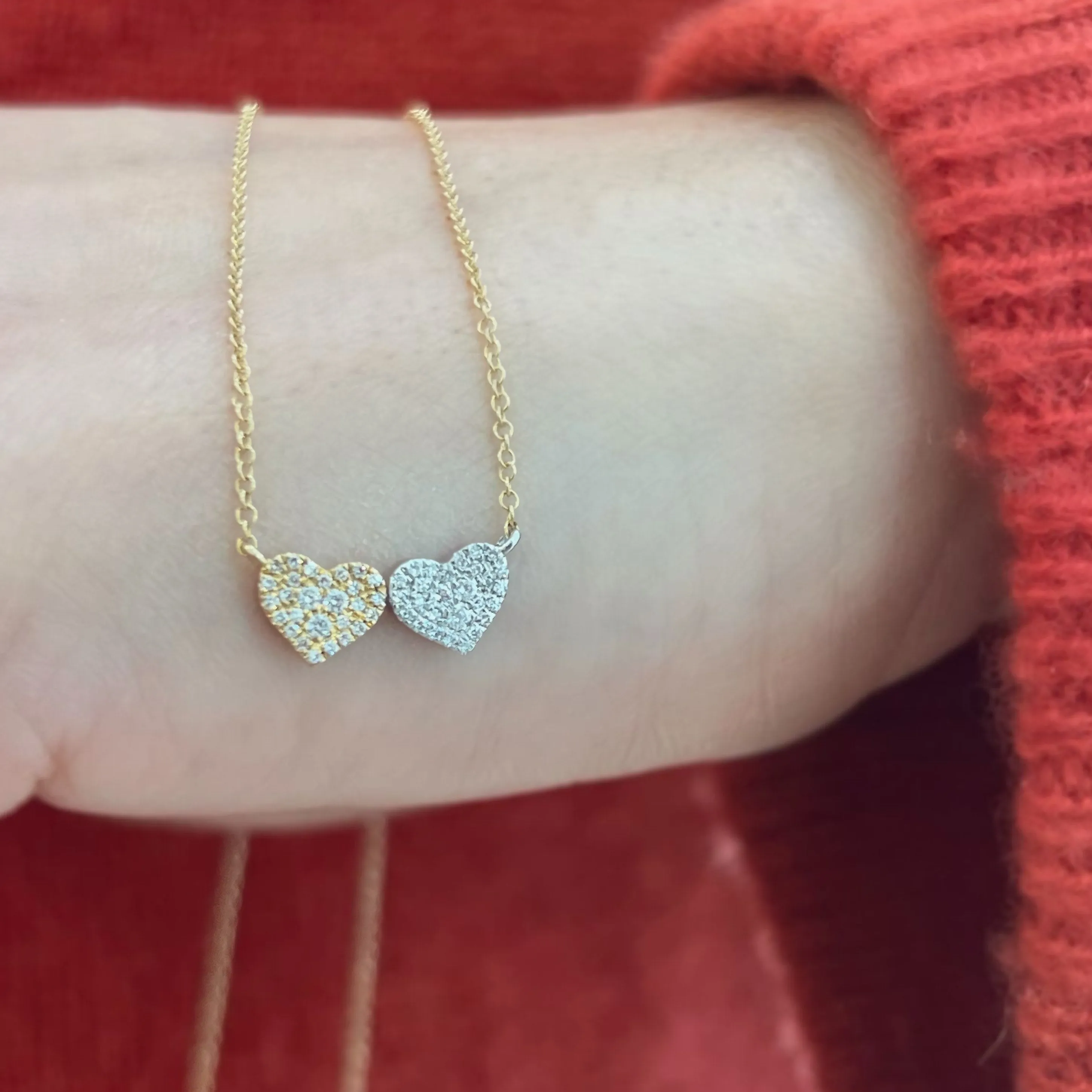 14K Gold Diamond Pave Double Heart Necklace