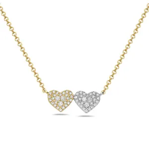 14K Gold Diamond Pave Double Heart Necklace