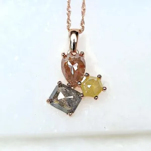 14K Multicolored Rose Cut Salt and Pepper Diamond Necklace