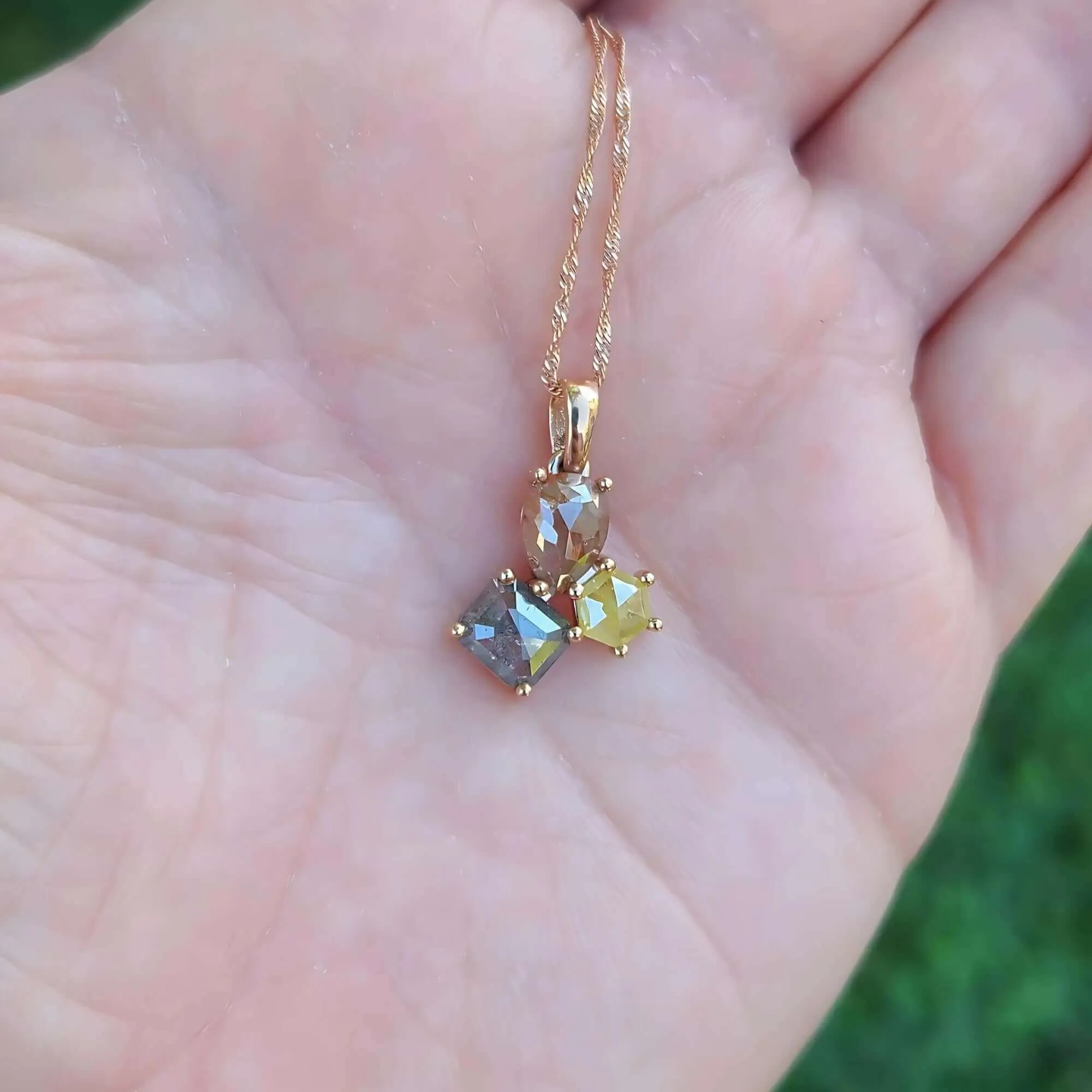 14K Multicolored Rose Cut Salt and Pepper Diamond Necklace