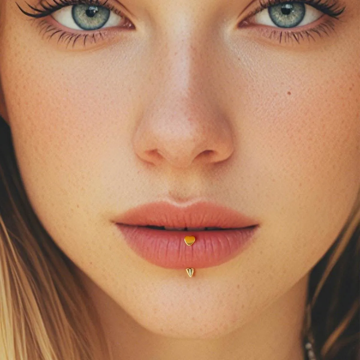 14K Solid Gold 16G Flat Heart Top Eyebrow Rook Ring