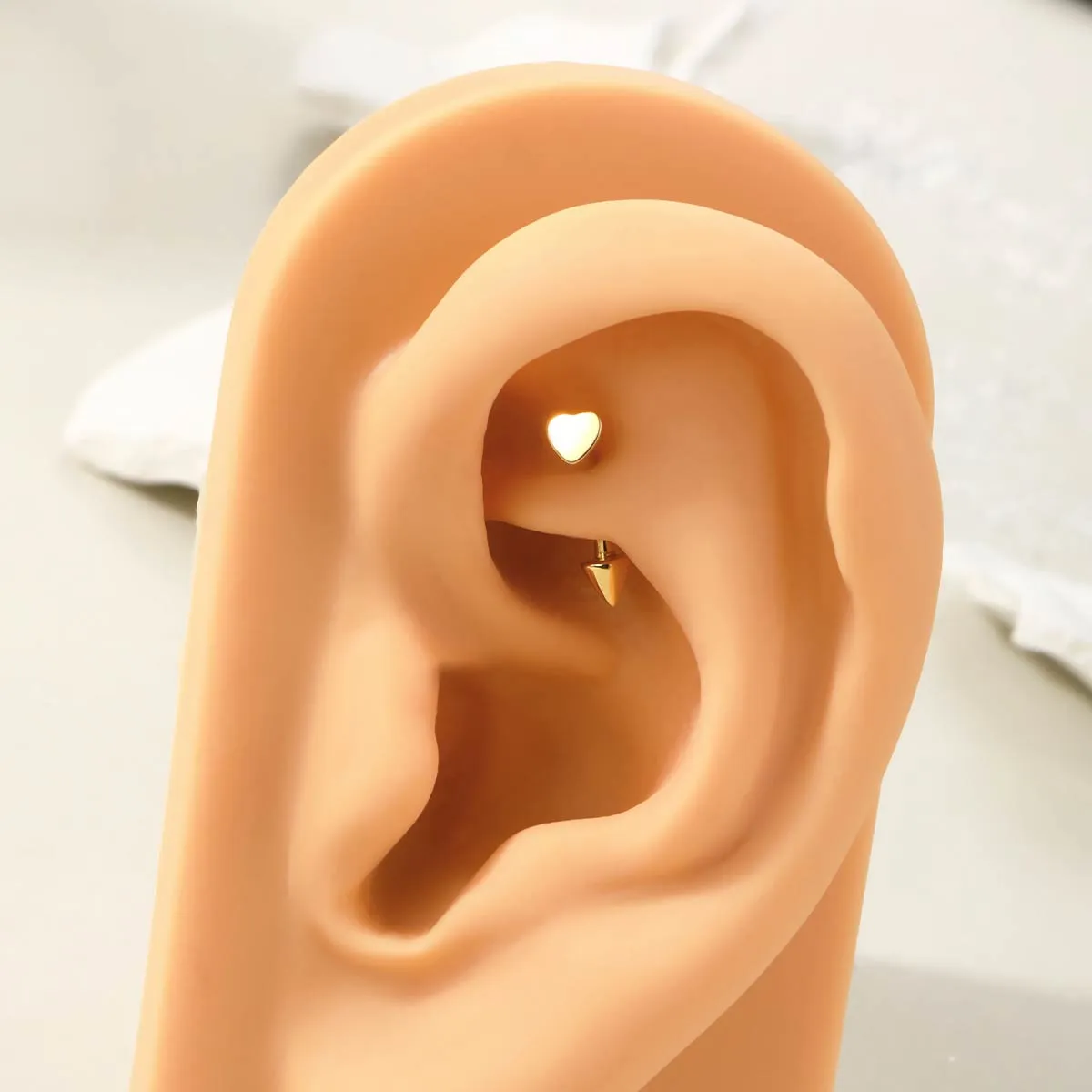 14K Solid Gold 16G Flat Heart Top Eyebrow Rook Ring