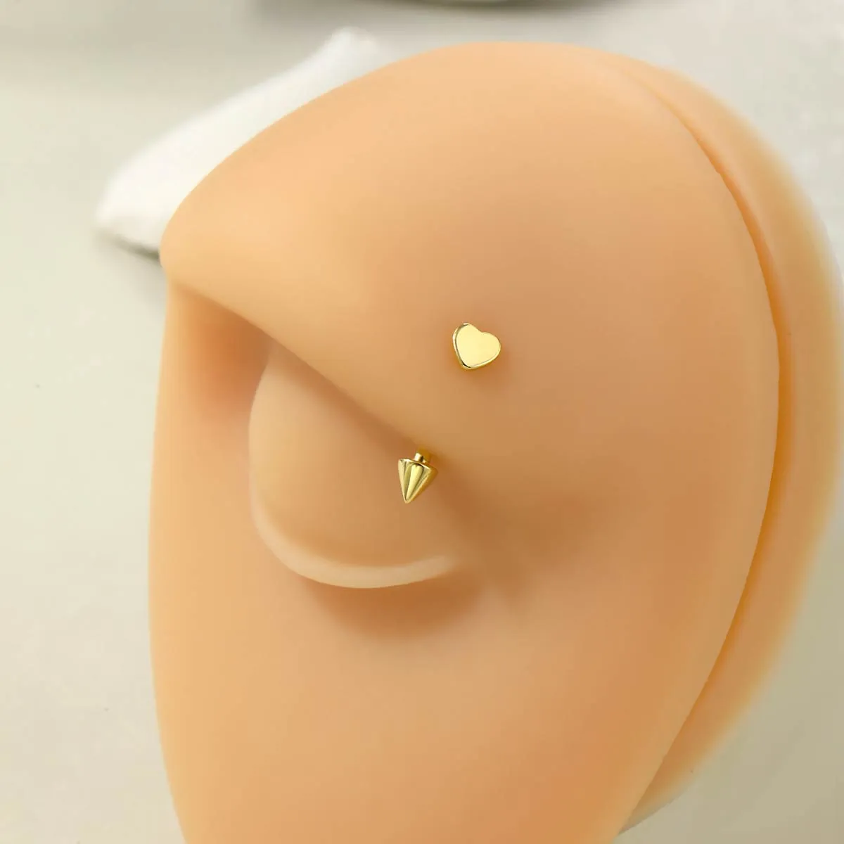 14K Solid Gold 16G Flat Heart Top Eyebrow Rook Ring