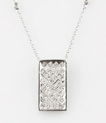 14k White Gold Diamond Pendant w/ Unique Plaque Design TDW = 1.60 ct