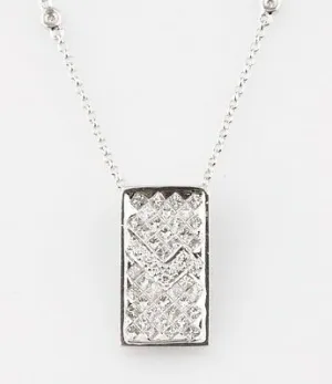 14k White Gold Diamond Pendant w/ Unique Plaque Design TDW = 1.60 ct