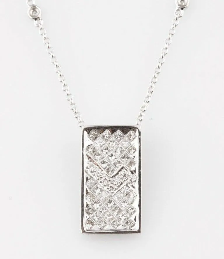 14k White Gold Diamond Pendant w/ Unique Plaque Design TDW = 1.60 ct