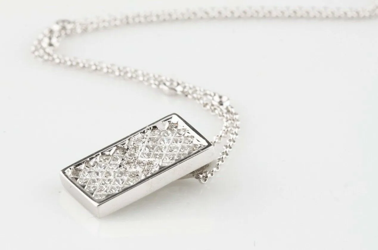 14k White Gold Diamond Pendant w/ Unique Plaque Design TDW = 1.60 ct
