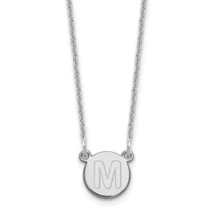 14k White Gold Tiny Circle Block Letter M Initial Pendant and Necklace