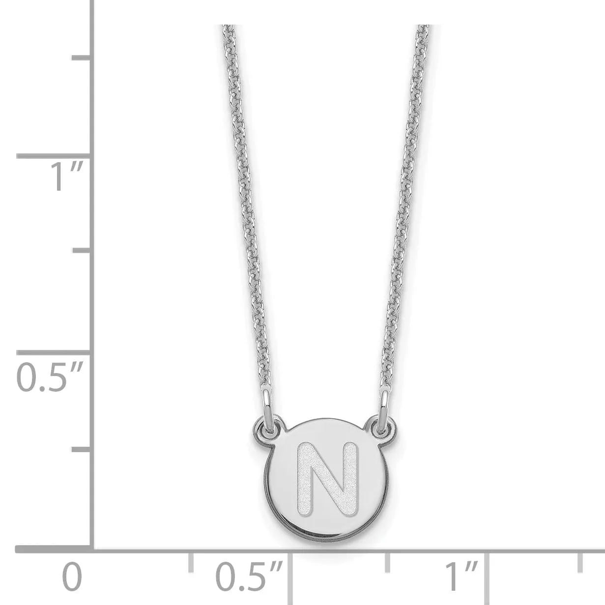 14k White Gold Tiny Circle Block Letter N Initial Pendant and Necklace