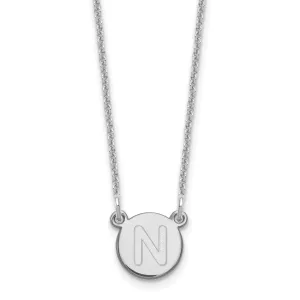 14k White Gold Tiny Circle Block Letter N Initial Pendant and Necklace
