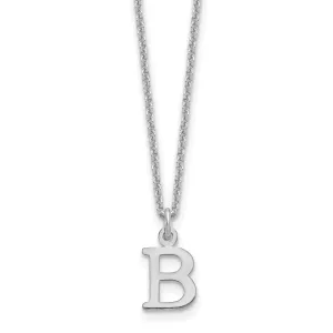 14k White Gold Tiny Cut Out Block Letter B Initial Pendant and Necklace