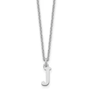 14k White Gold Tiny Cut Out Block Letter J Initial Pendant and Necklace