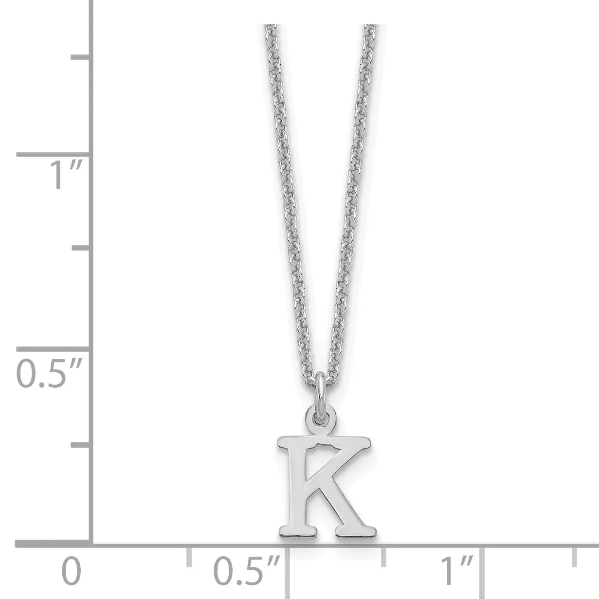 14k White Gold Tiny Cut Out Block Letter K Initial Pendant and Necklace