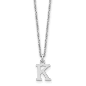 14k White Gold Tiny Cut Out Block Letter K Initial Pendant and Necklace