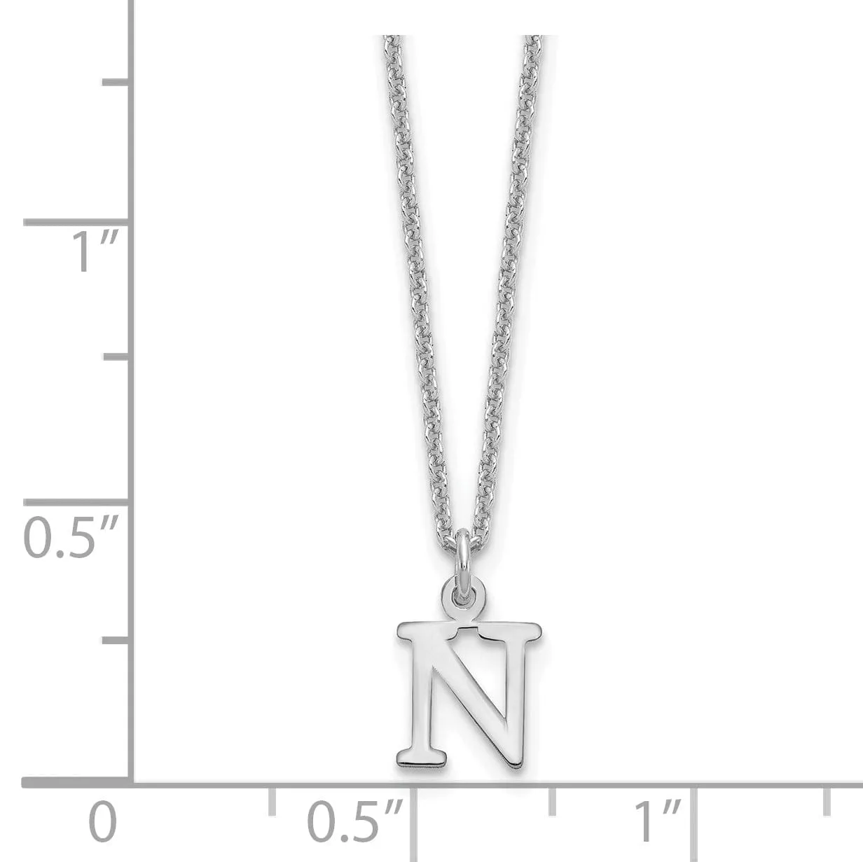 14k White Gold Tiny Cut Out Block Letter N Initial Pendant and Necklace
