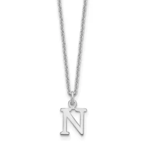 14k White Gold Tiny Cut Out Block Letter N Initial Pendant and Necklace