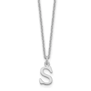 14k White Gold Tiny Cut Out Block Letter S Initial Pendant and Necklace