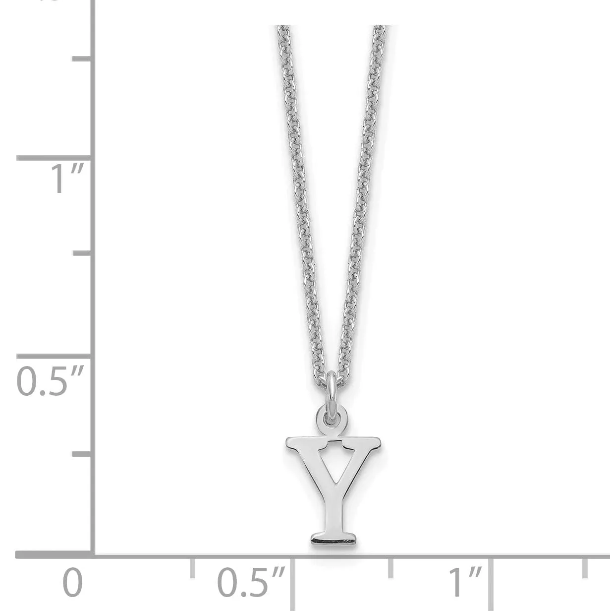 14k White Gold Tiny Cut Out Block Letter Y Initial Pendant and Necklace