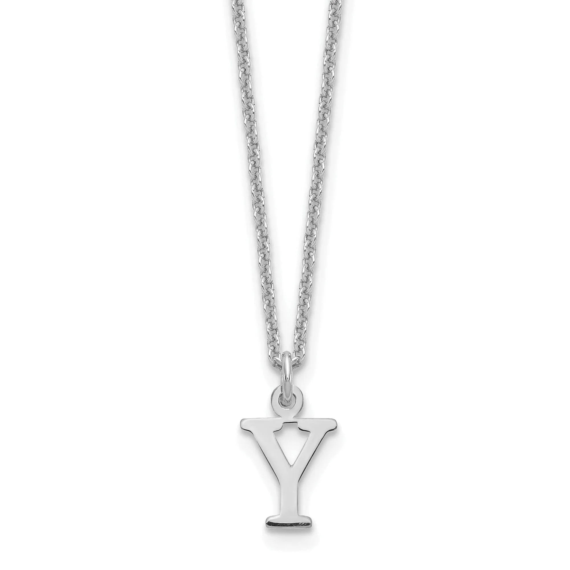 14k White Gold Tiny Cut Out Block Letter Y Initial Pendant and Necklace