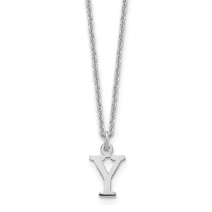 14k White Gold Tiny Cut Out Block Letter Y Initial Pendant and Necklace