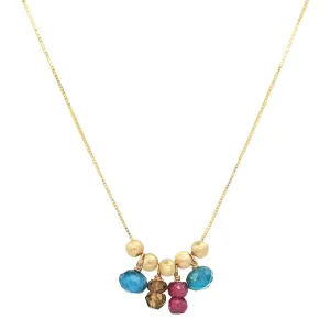14K Yellow Gold Bead "Movable Beaded" Necklace with Jewel Tone Gemstone Drops