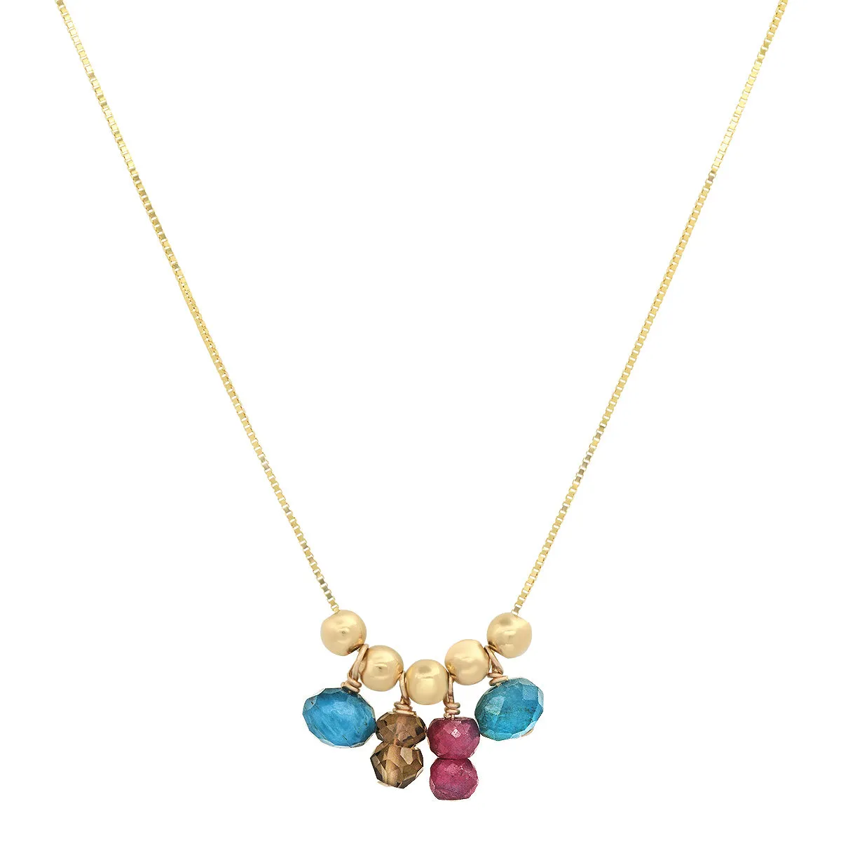 14K Yellow Gold Bead "Movable Beaded" Necklace with Jewel Tone Gemstone Drops