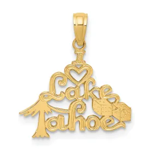 14K Yellow Gold Textured Polished Finish I HEART LAKE TAHOE with Dice Design Charm Pendant