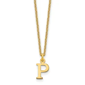 14k Yellow Gold Tiny Cut Out Block Letter P Initial Pendant and Necklace