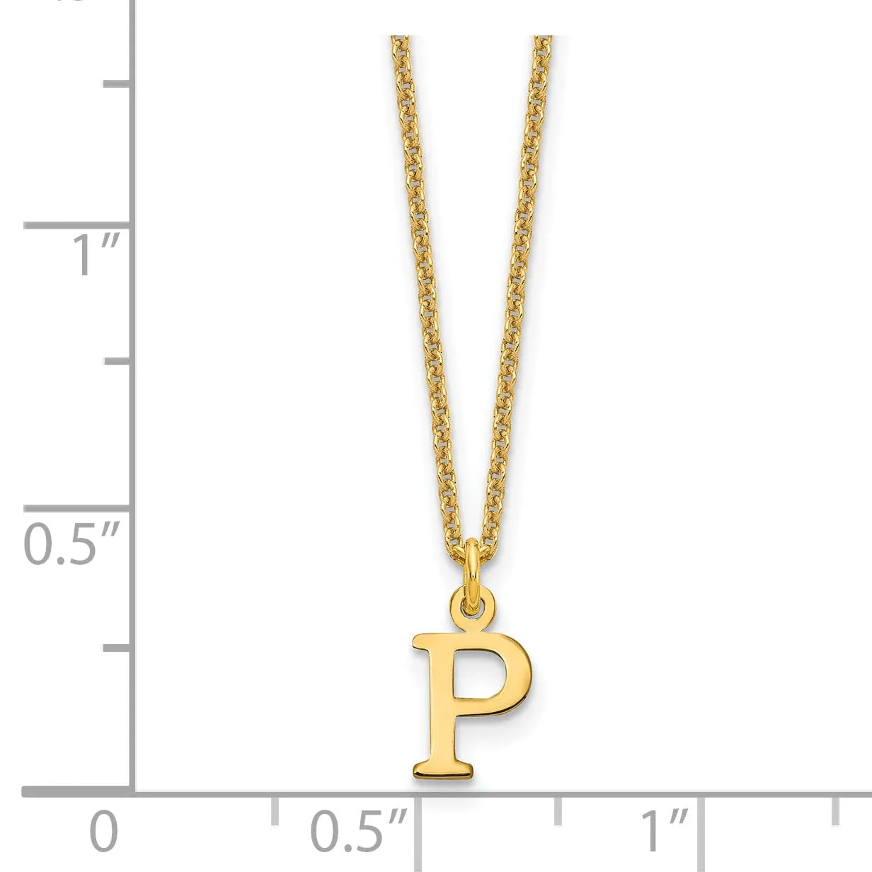 14k Yellow Gold Tiny Cut Out Block Letter P Initial Pendant and Necklace