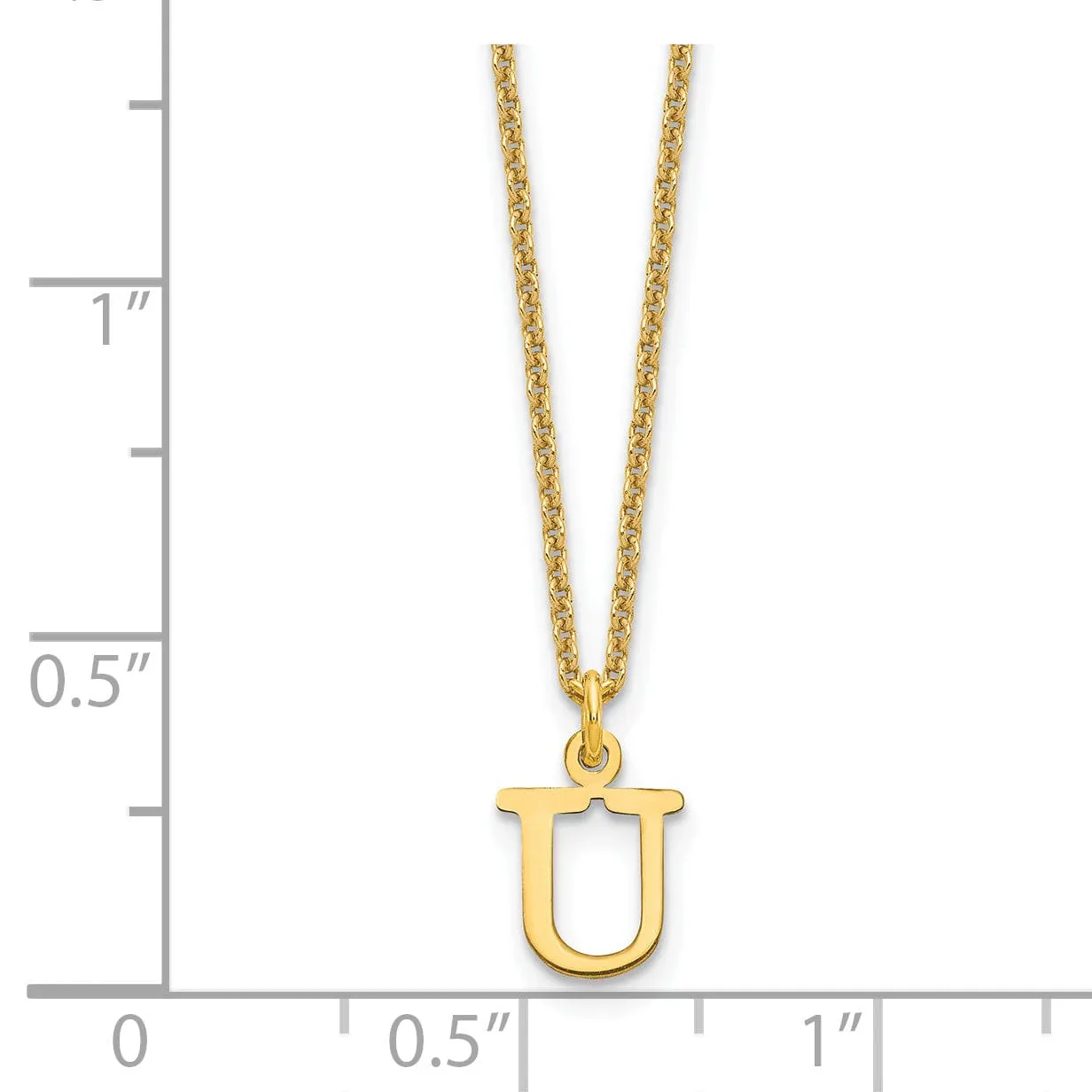 14k Yellow Gold Tiny Cut Out Block Letter U Initial Pendant and Necklace