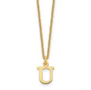 14k Yellow Gold Tiny Cut Out Block Letter U Initial Pendant and Necklace