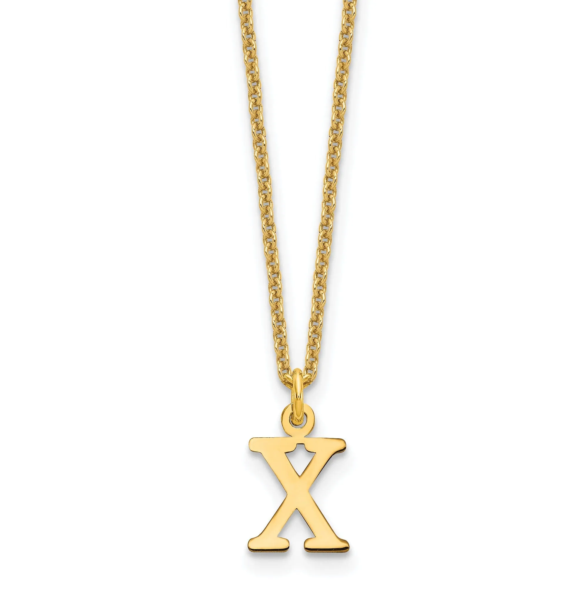 14k Yellow Gold Tiny Cut Out Block Letter X Initial Pendant and Necklace