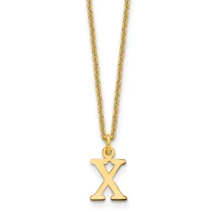14k Yellow Gold Tiny Cut Out Block Letter X Initial Pendant and Necklace