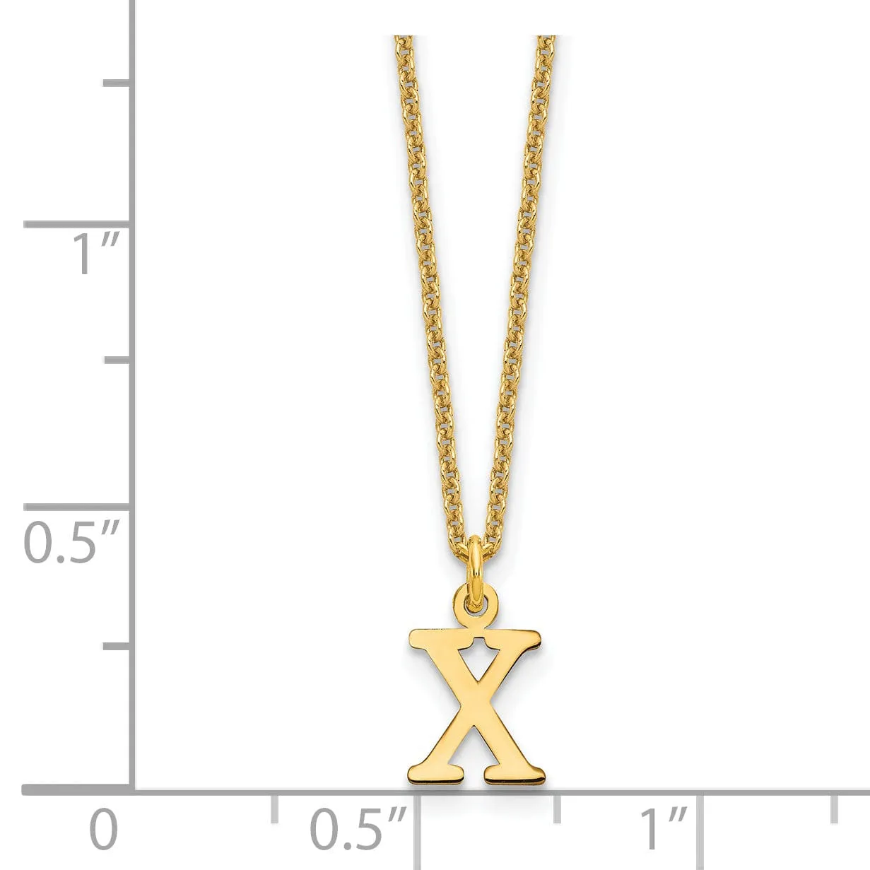 14k Yellow Gold Tiny Cut Out Block Letter X Initial Pendant and Necklace