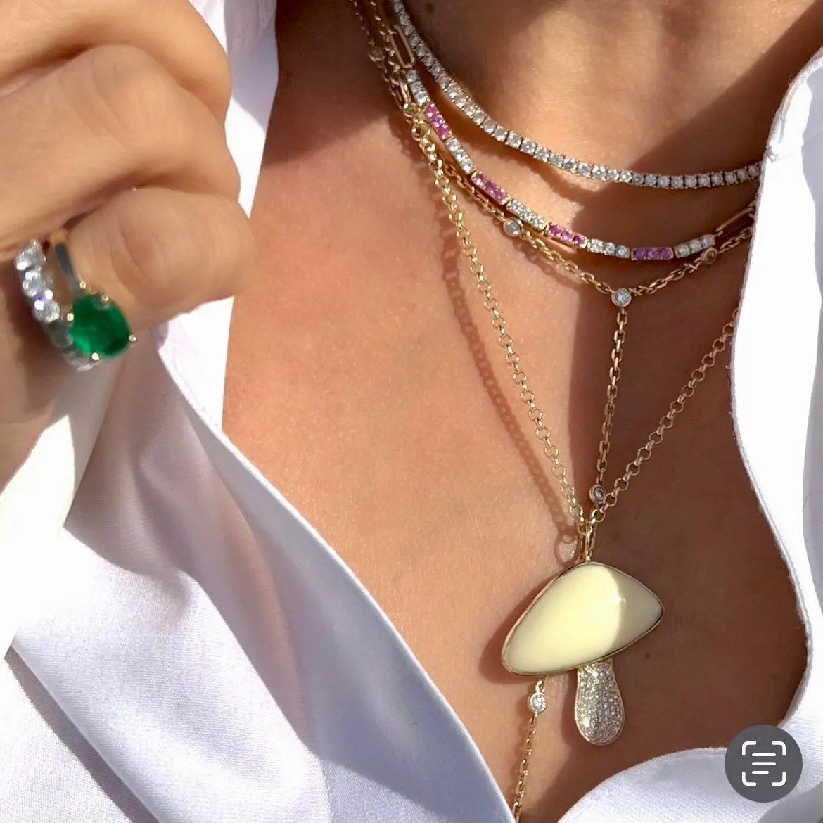 14KT Gold Diamond Mushroom Pendant Charm