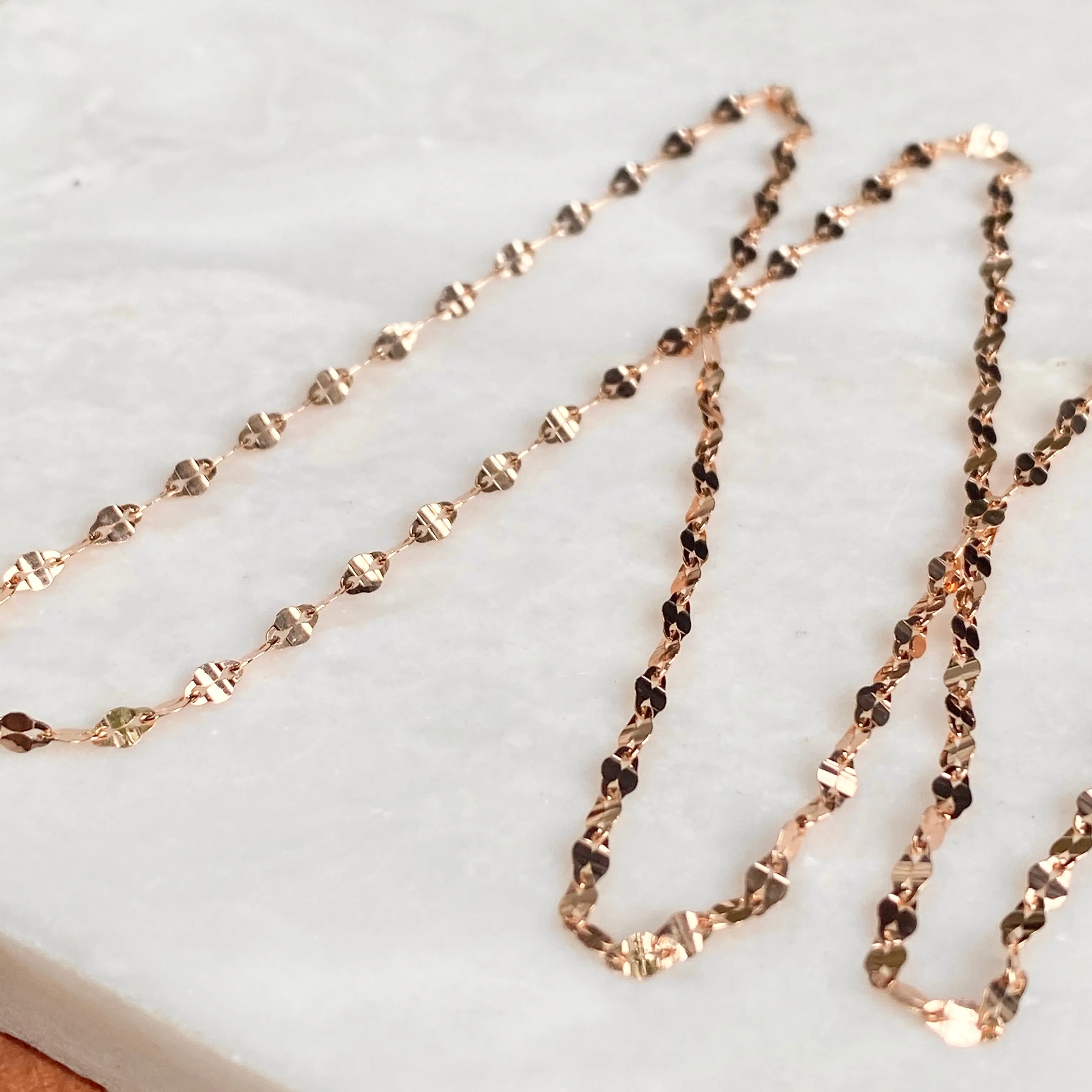14KT Rose Gold 2mm Specialty Diamond-Cut Oval Link Chain Necklace