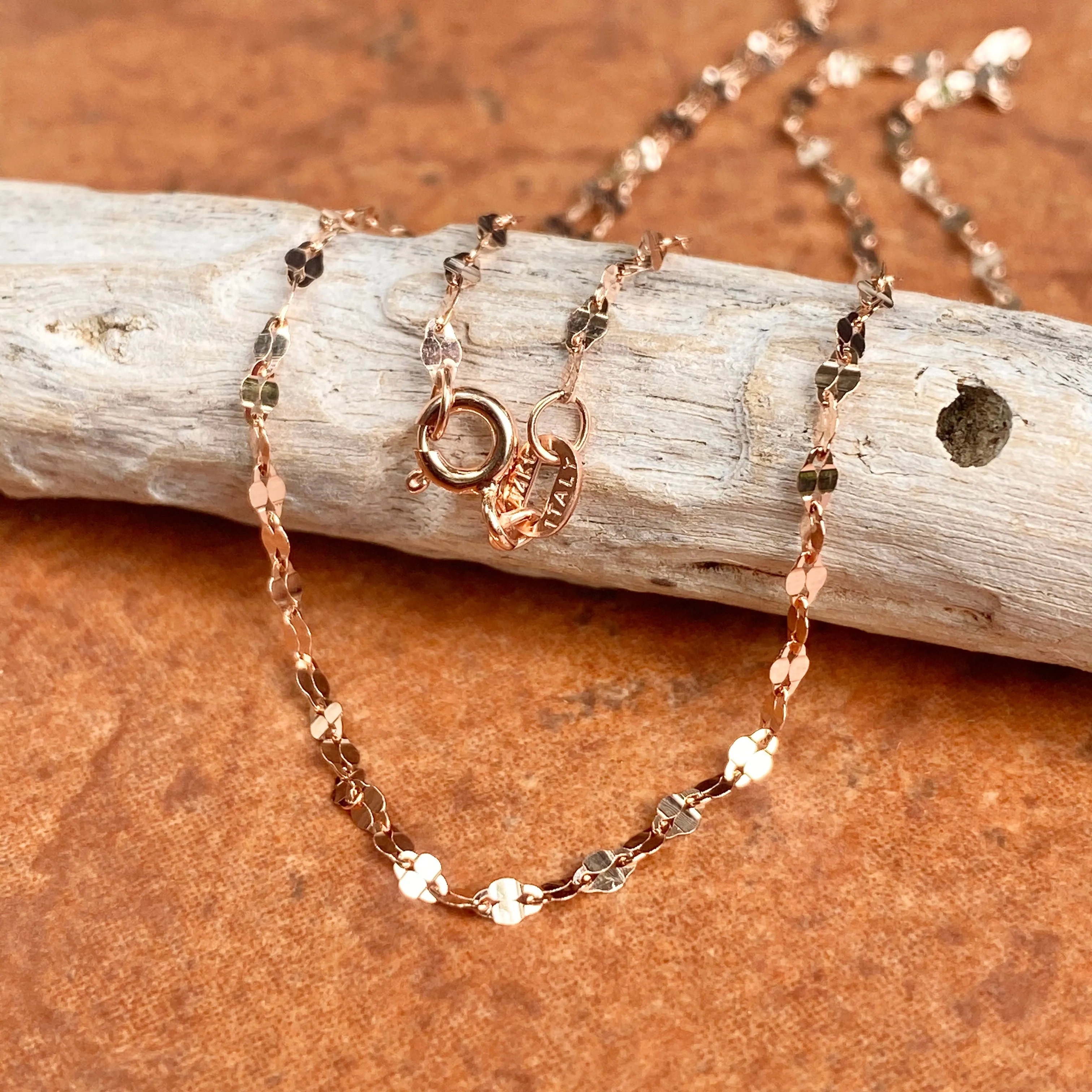 14KT Rose Gold 2mm Specialty Diamond-Cut Oval Link Chain Necklace