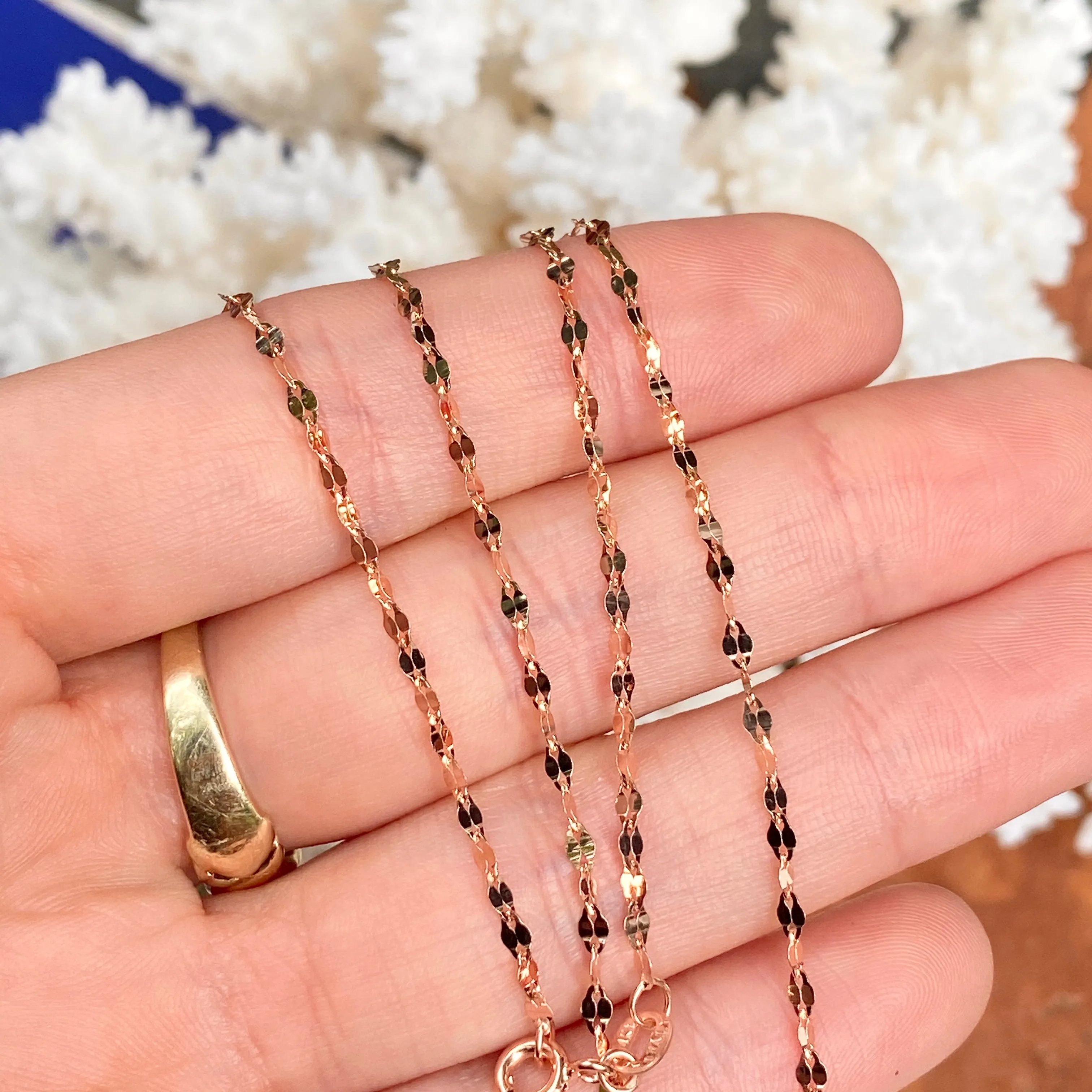 14KT Rose Gold 2mm Specialty Diamond-Cut Oval Link Chain Necklace