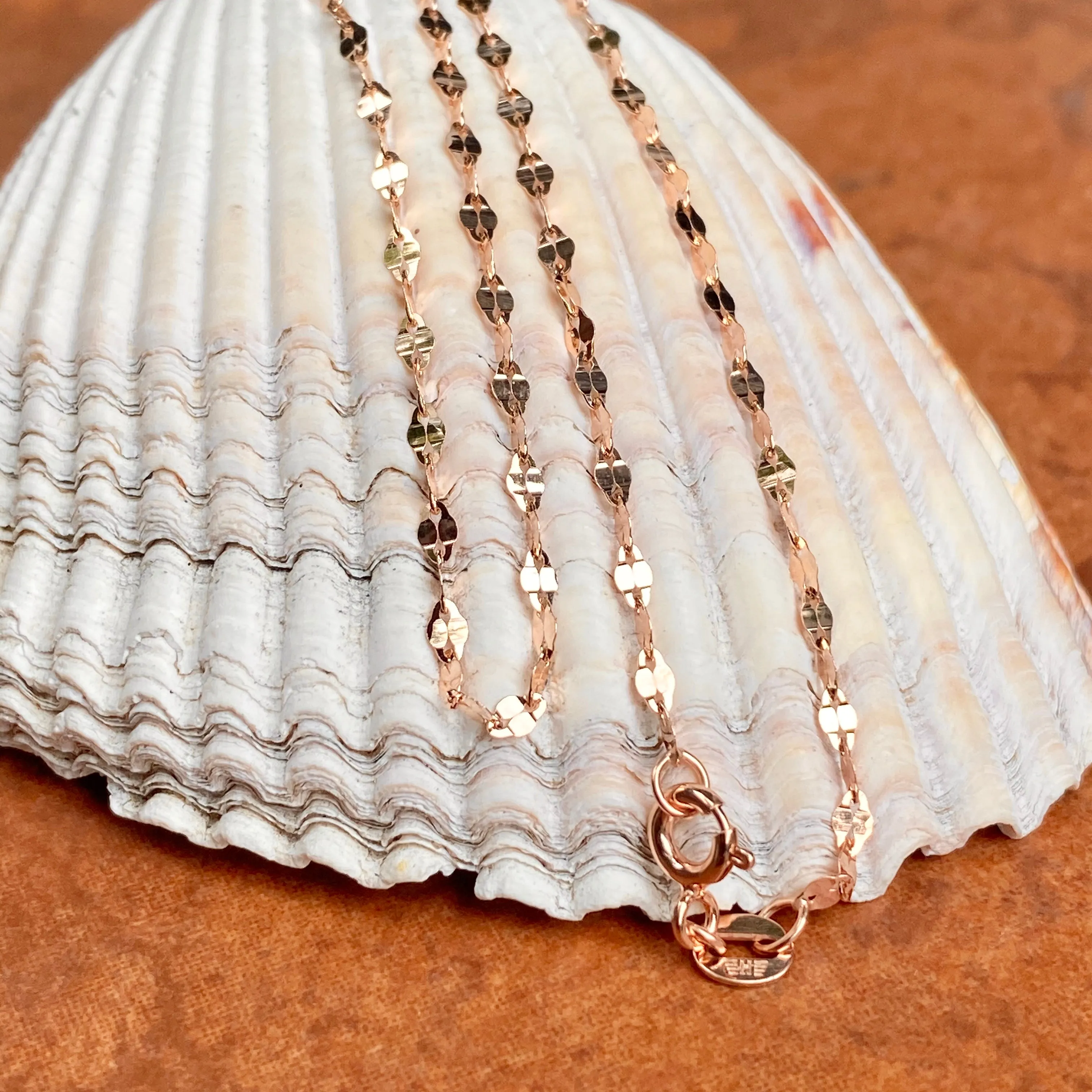14KT Rose Gold 2mm Specialty Diamond-Cut Oval Link Chain Necklace