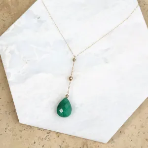 14KT Yellow Gold Pear Emerald Y Chain Lariat Necklace