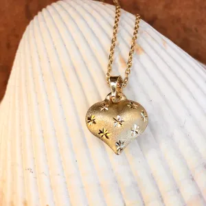 14KT Yellow Gold Satin Diamond-Cut Puffed Heart Pendant Necklace