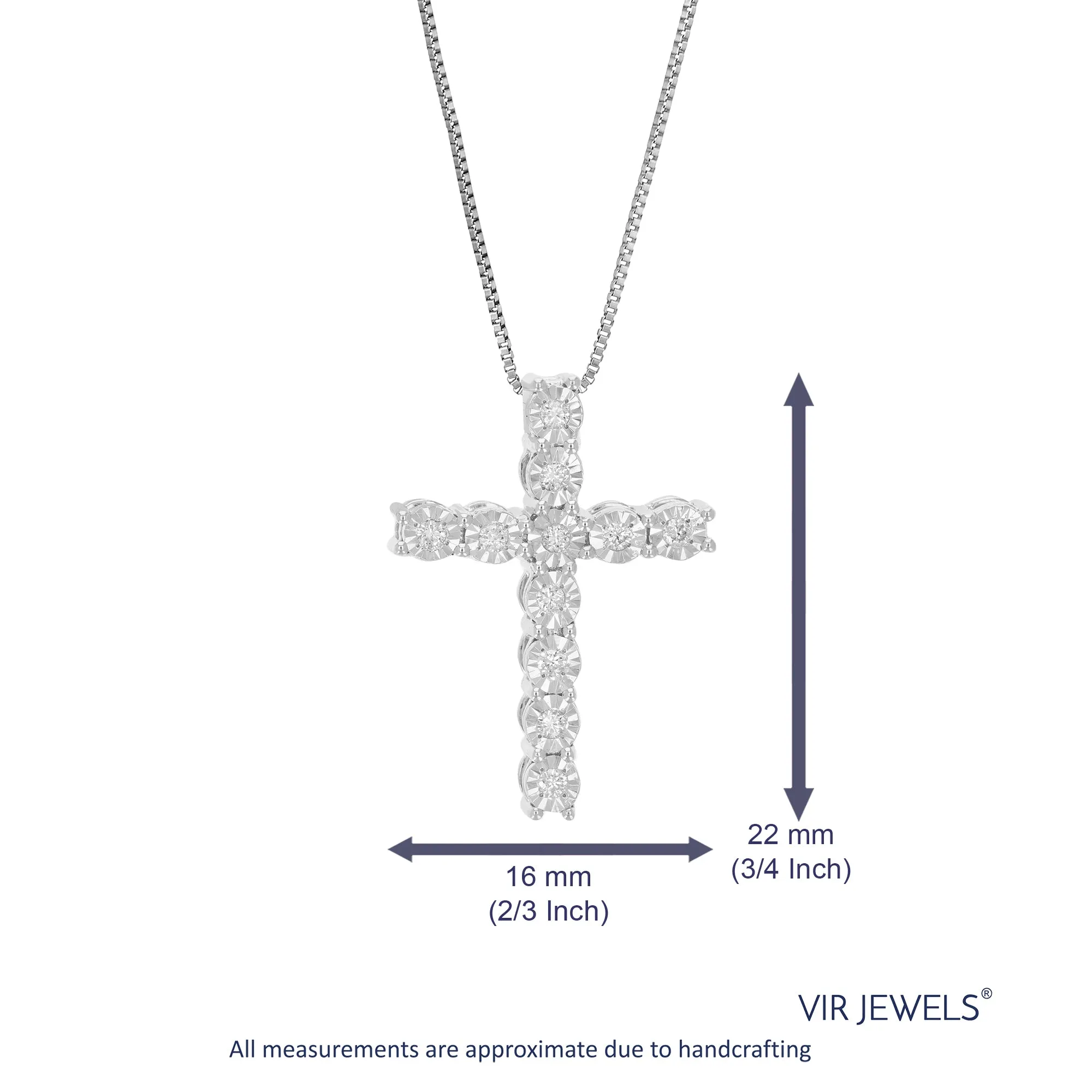 1/6 cttw Lab Grown Diamond Cross Pendant Necklace Sterling Silver