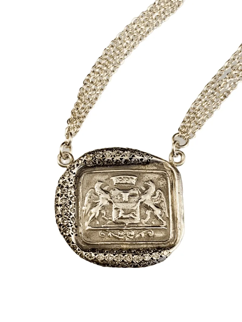 16” Sterling Silver Double Gryphon Crest with Diamonds